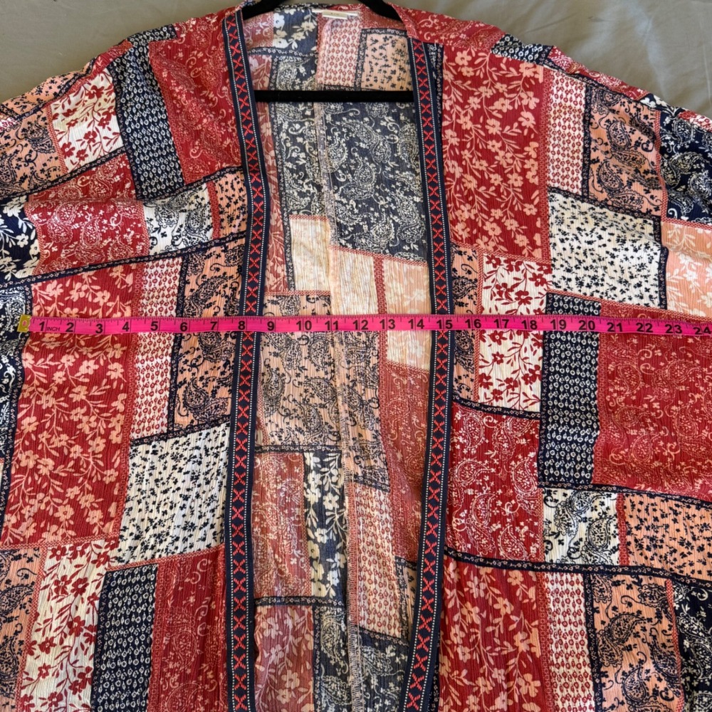 Ariat Womens Red Navy Patchwork Floral Paisley Kimono Wrap Cardigan S/M - Picture 8 of 10